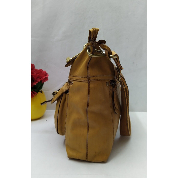 Fossil Yellow Tan Leather Zipper Pocket Crossbody Shoulder Bag - Picture 3 of 13
